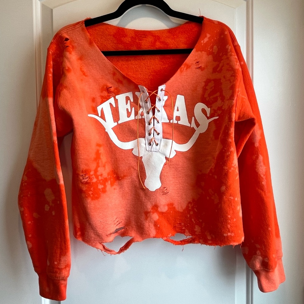 Custom UT Austin Texas Longhorns Raw Hem Lace Up Cropped Sweatshirt - Worn once!